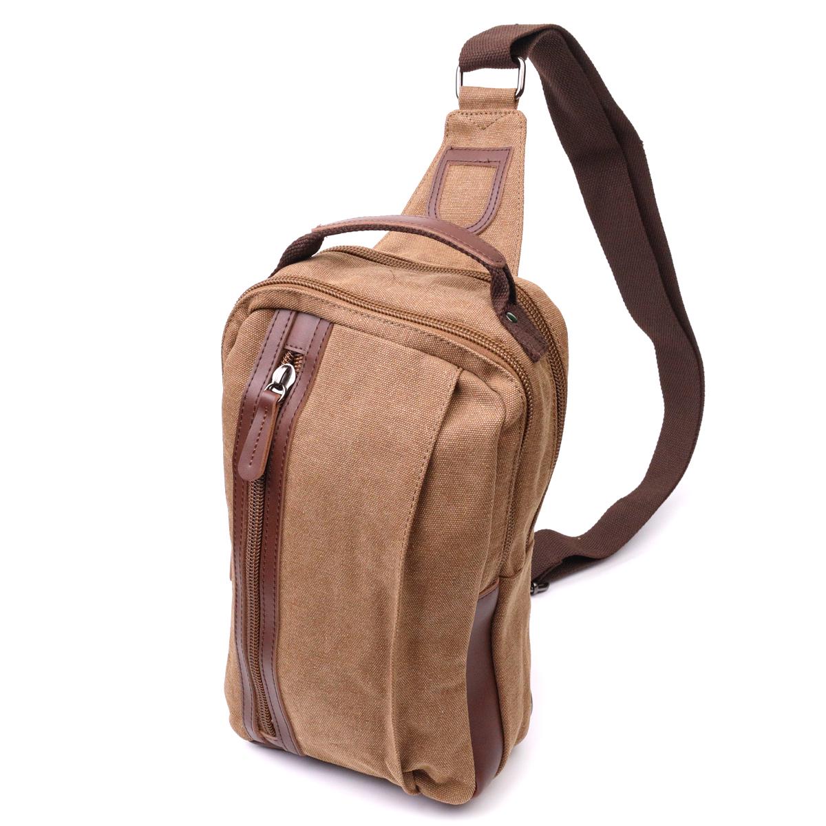 Мужская сумка через плечо Vintage Bag 22191 из плотного текстиля Коричневый