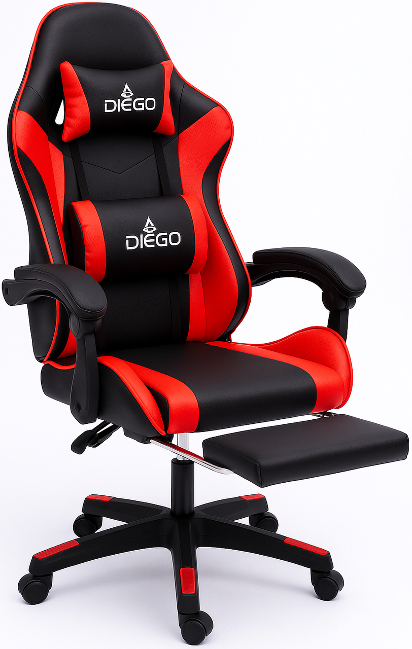 Крісло геймерське Diego з підставкою для ніг та масажем Чорно-червоний Крісло геймерське Diego з підставкою для ніг та масажем Чорно-червоний