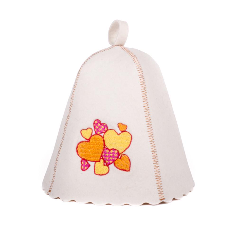 Банная шапка Luxyart Парад Сердец натуральный войлок Белый (LA-454)