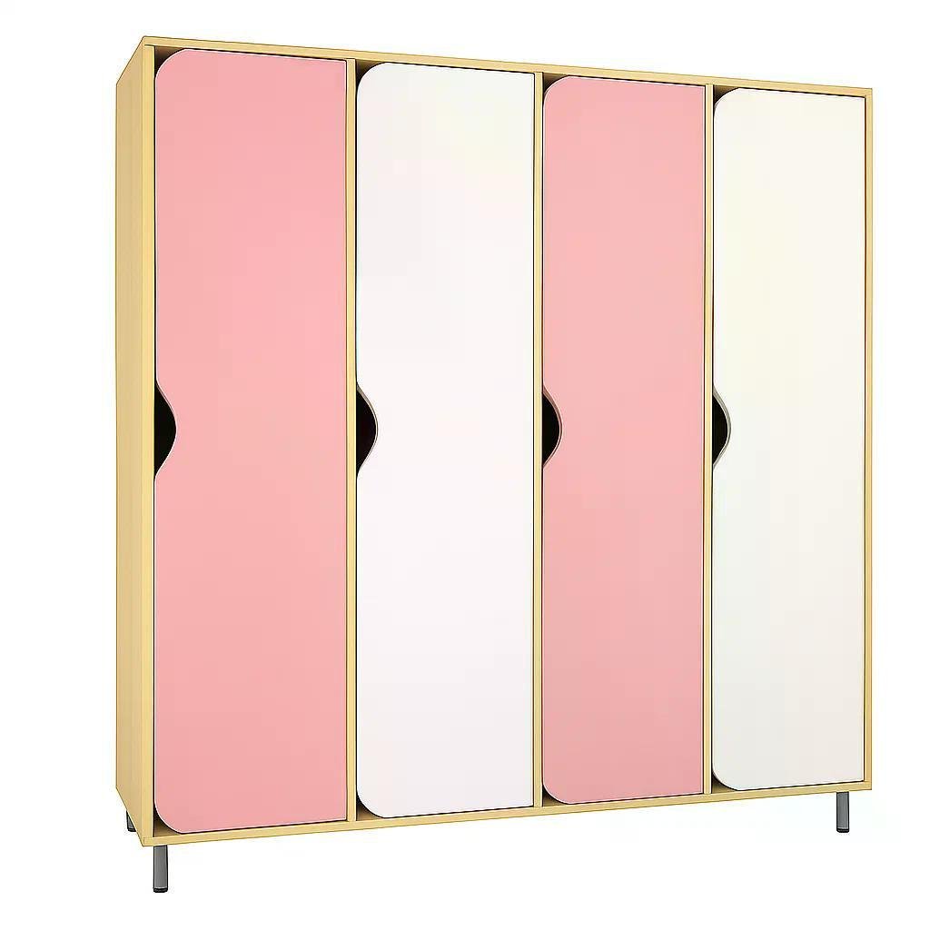 Шафа для роздягальні DS-030 4-секційна на металевих регульованих ніжках White/Pink