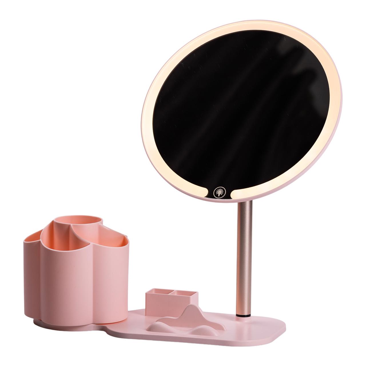 Дзеркало для макіяжу з підсвічуванням кругле настільне з підставкою 21 см рожевий (6891) - фото 3 Дзеркало для макіяжу з підсвічуванням кругле настільне з підставкою 21 см рожевий (6891) - фото 3