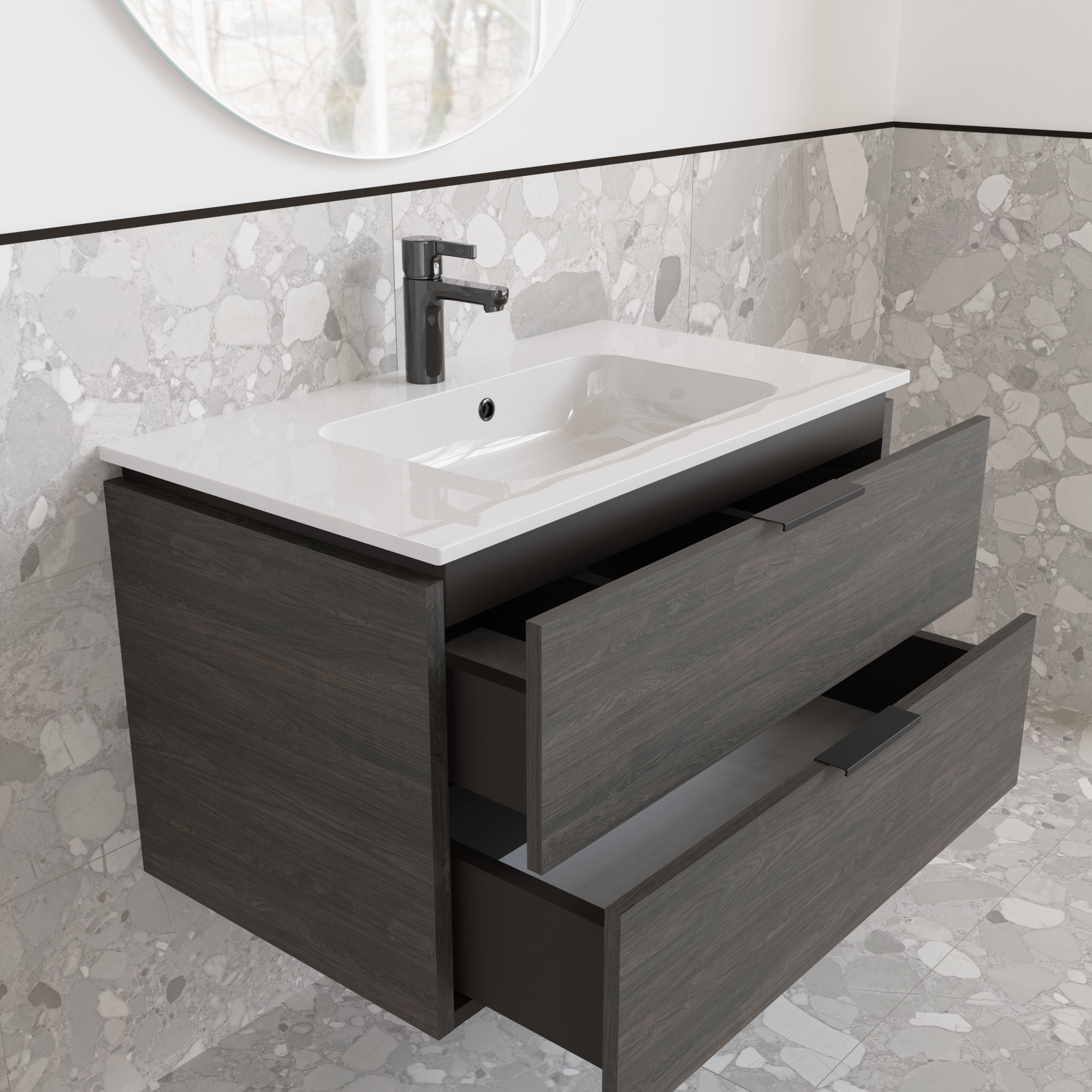 Тумба підвісна з раковиною MVK Vostok Icon 70 В2 700х450х530 мм Морське дерево Карбон (p270kb) - фото 3