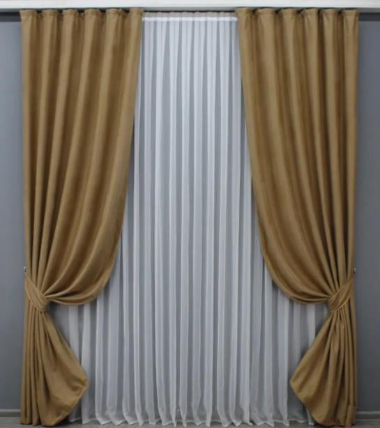 Комплект штор из льна 1,5х2,7 м 2 шт. Кофейный (33-0319)