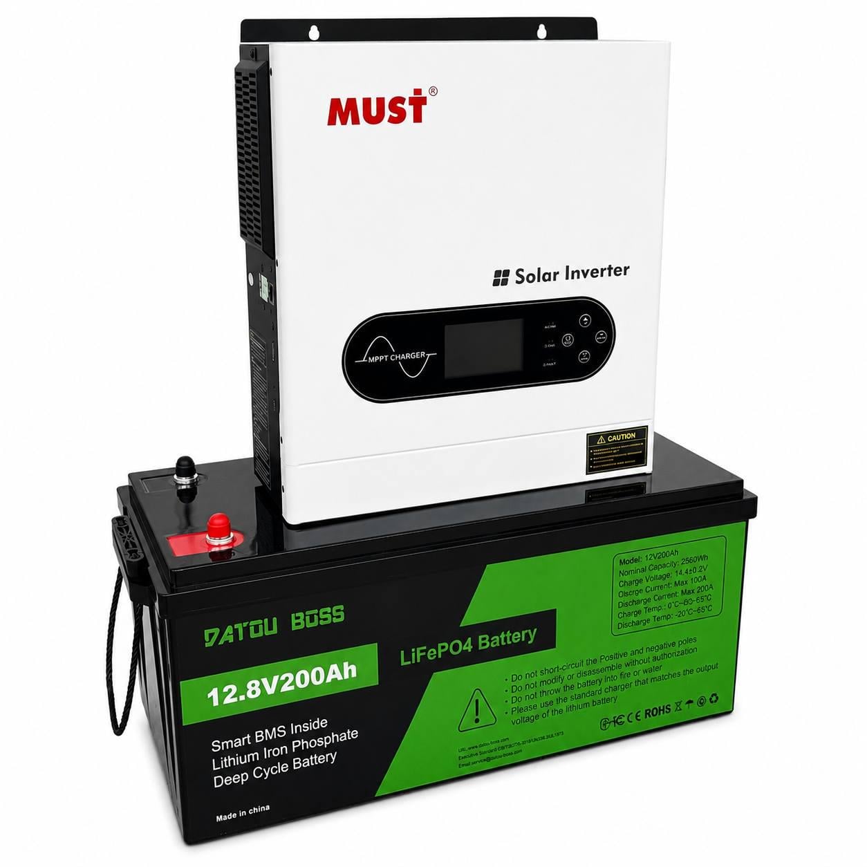 Комплект автономного питания MUST PV18-2012 ECO 2 кВт 12 В и LiFePO4 аккумулятор DATOU BOSS 12,8 В 200Ah 2560Wh (M1229)