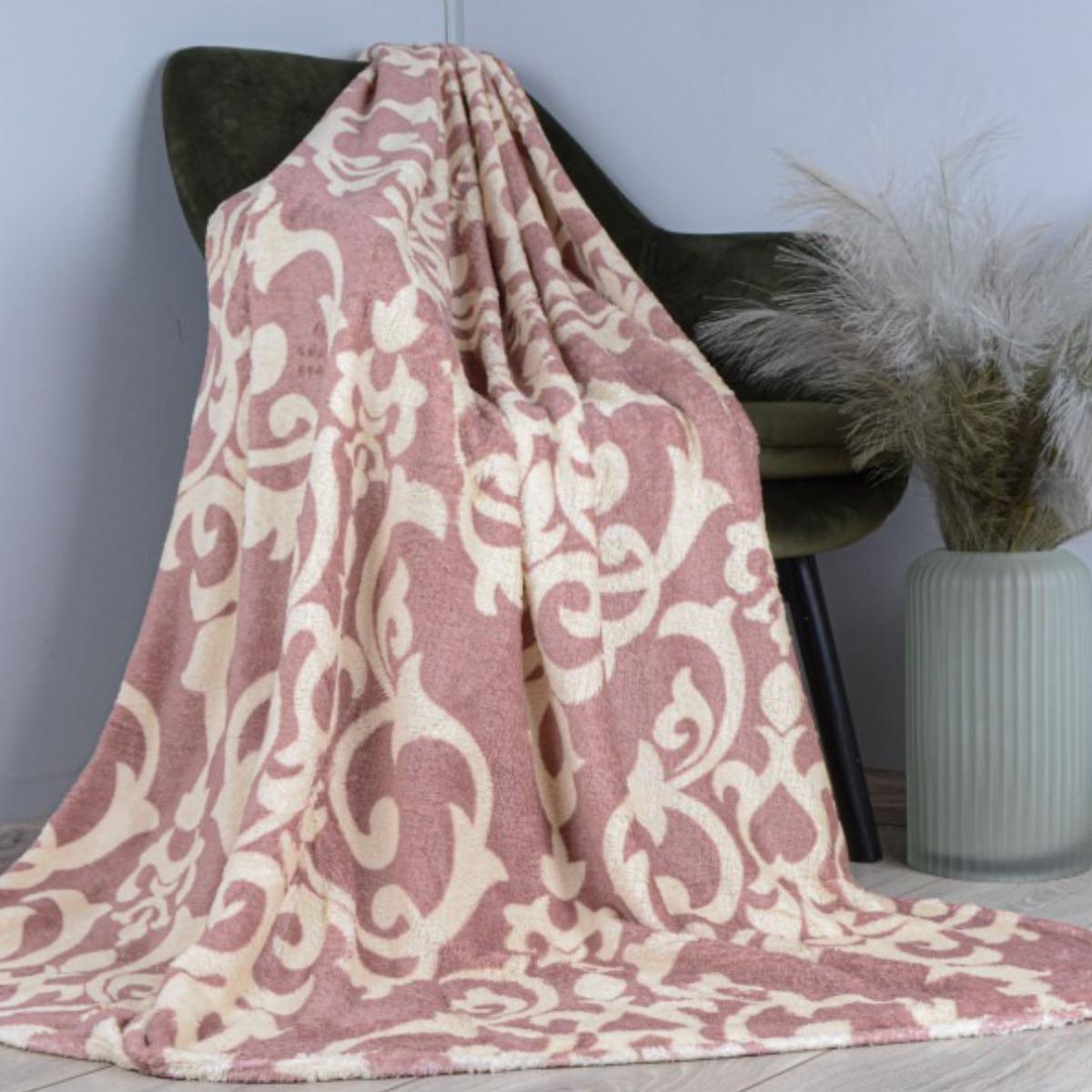 Плед Koloco двуспальный 180х220 см Вензеля Коричневый (38582)