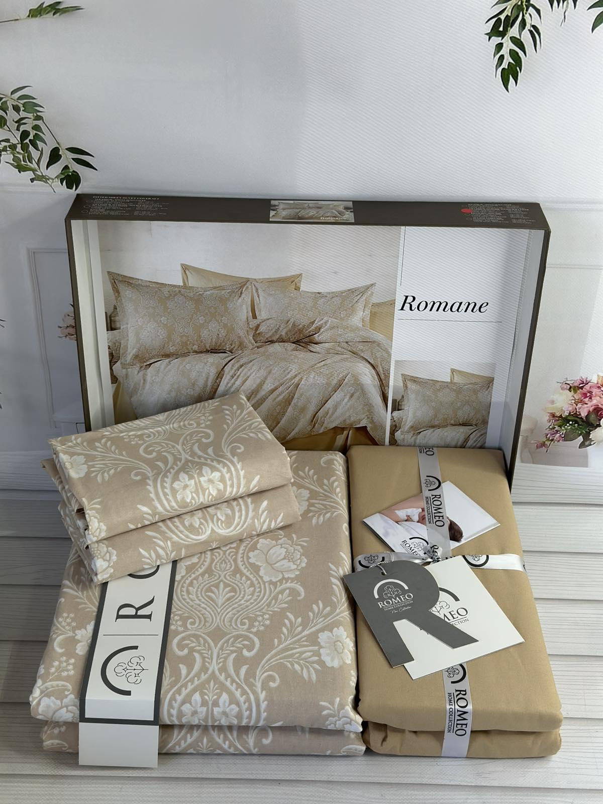 Комплект постільної білизни Romane Вензель поплін Євро Бежевий (Romane1)
