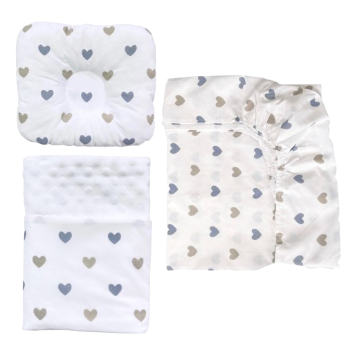 Набор в детскую кроватку RoyalBaby №28 Сердечки с пледом 3в1 Серо-золотой (142998)