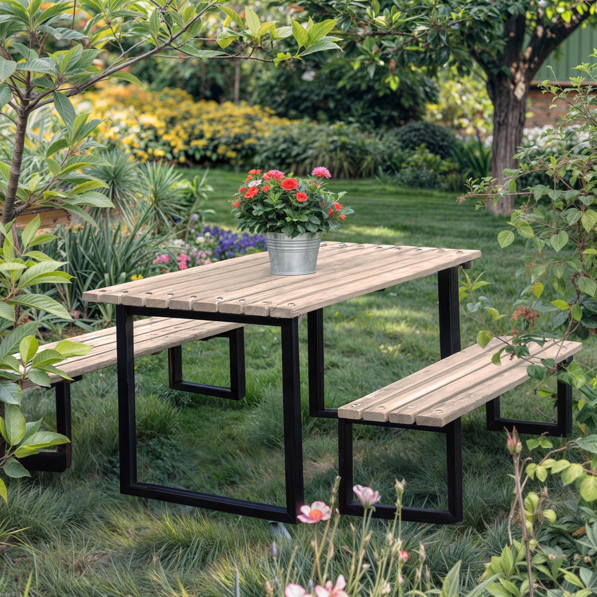 Стіл садовий Tobi Sho Грід у стилі Лофт 3000х700х800 мм Слонова кістка - фото 3