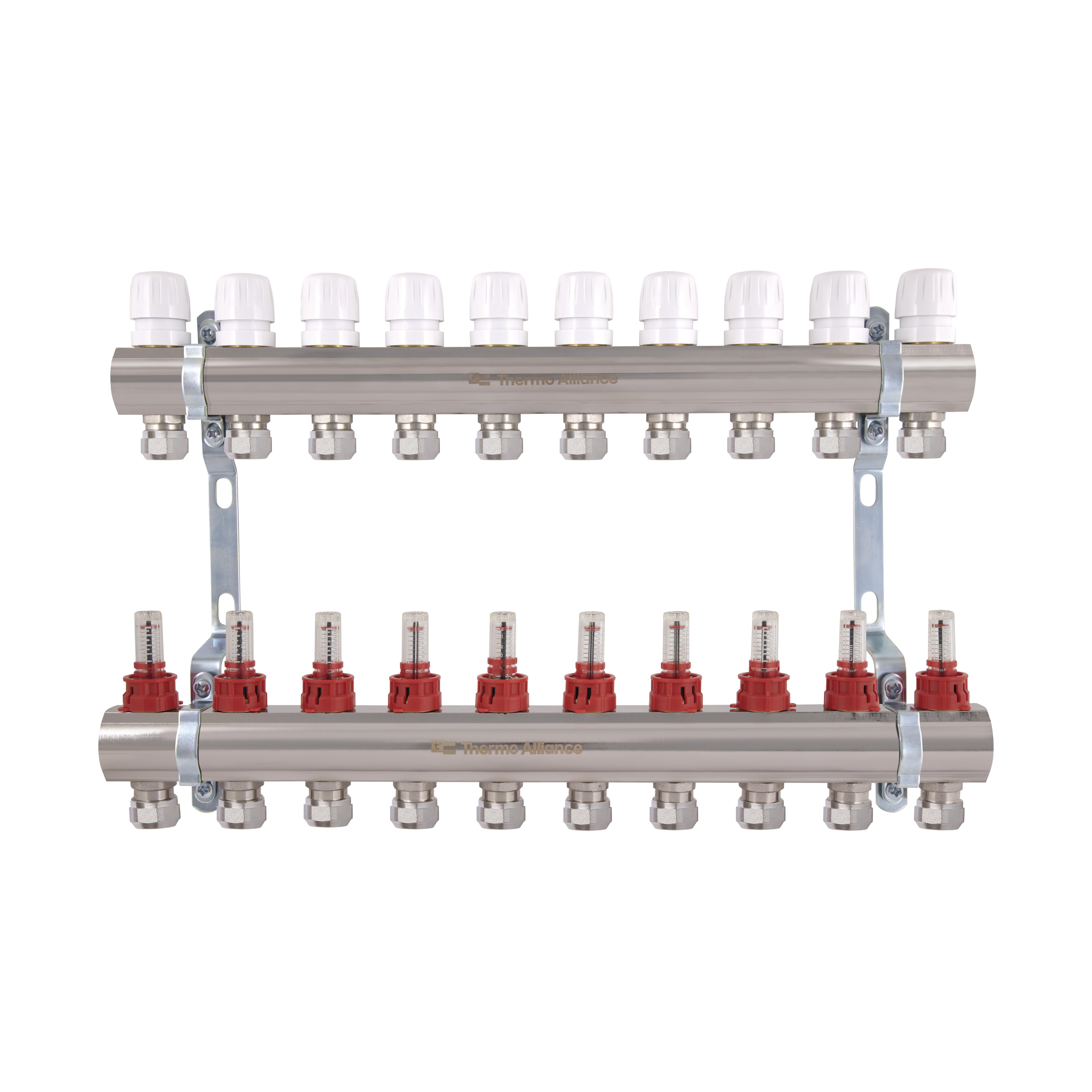 Колектор латунний Thermo Alliance Standart з витратомірами та євроконусами на 10 виходів 1" (TAS235W10E)