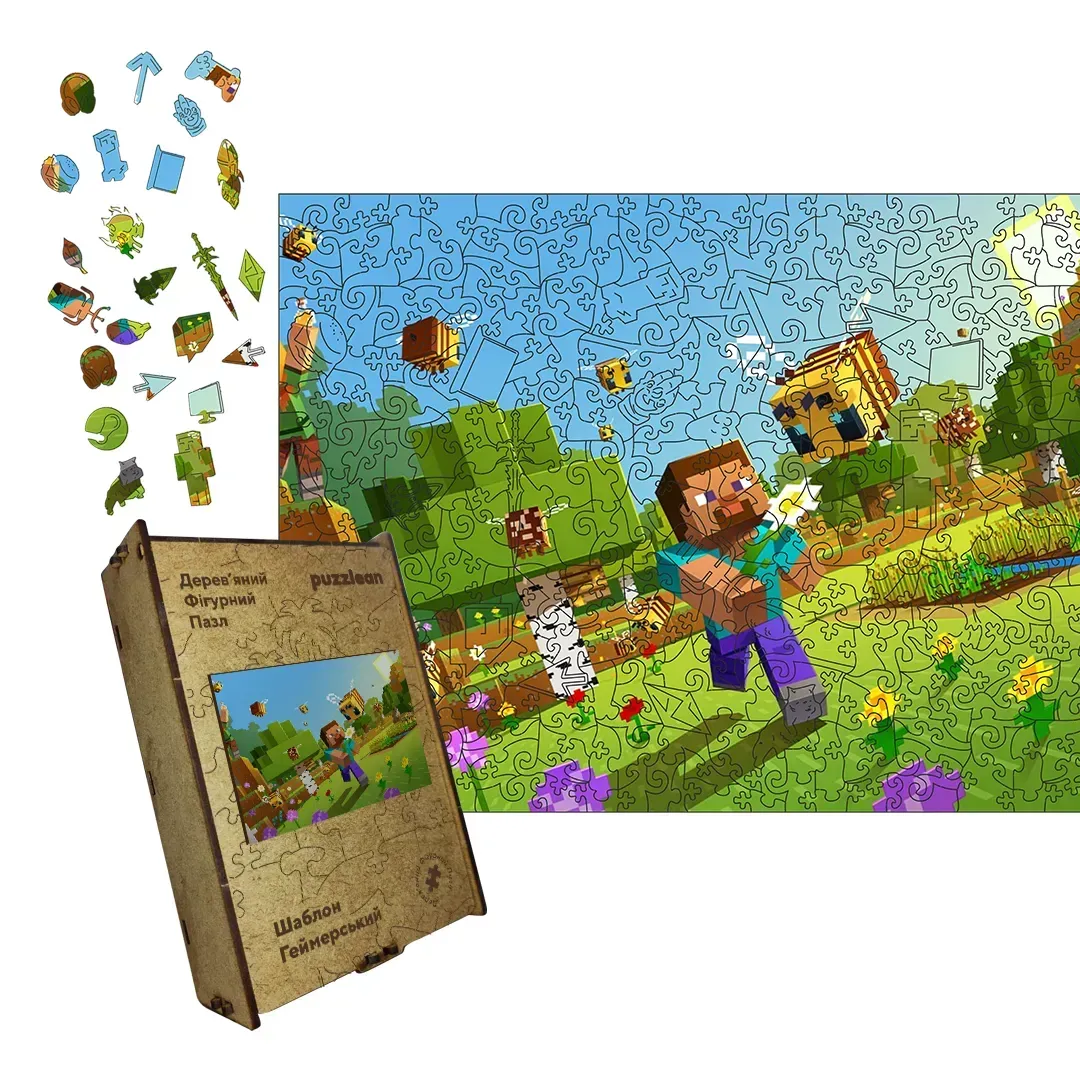 Пазл дерев'яний фігурний Minecraft геймерський А4 дерев'яна коробка 100 елементів (Dem89-DER-А4) Пазл дерев'яний фігурний Minecraft геймерський А4 дерев'яна коробка 100 елементів (Dem89-DER-А4)