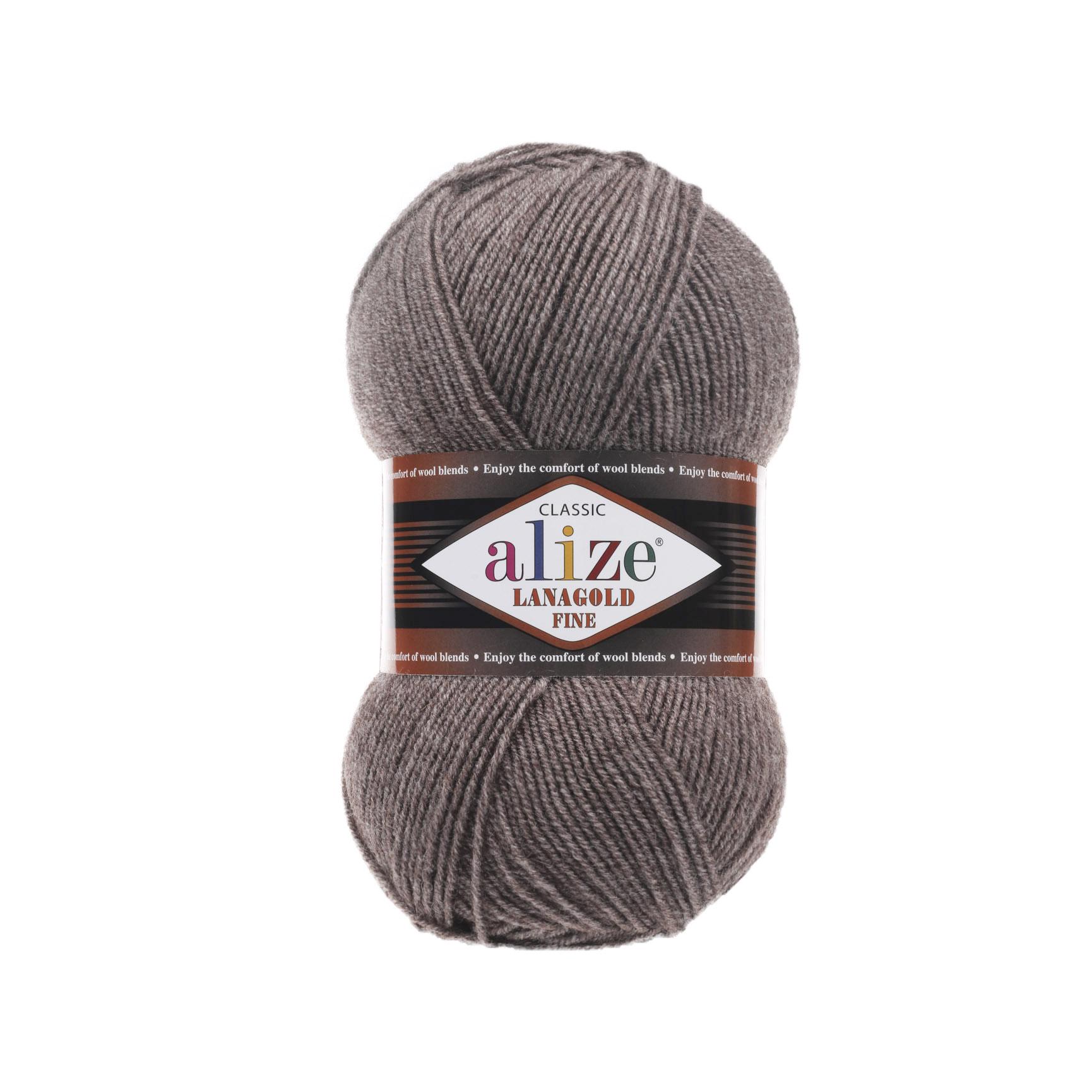 Пряжа Alize Lana Gold Fine 240 Коричневый меланж (5956)