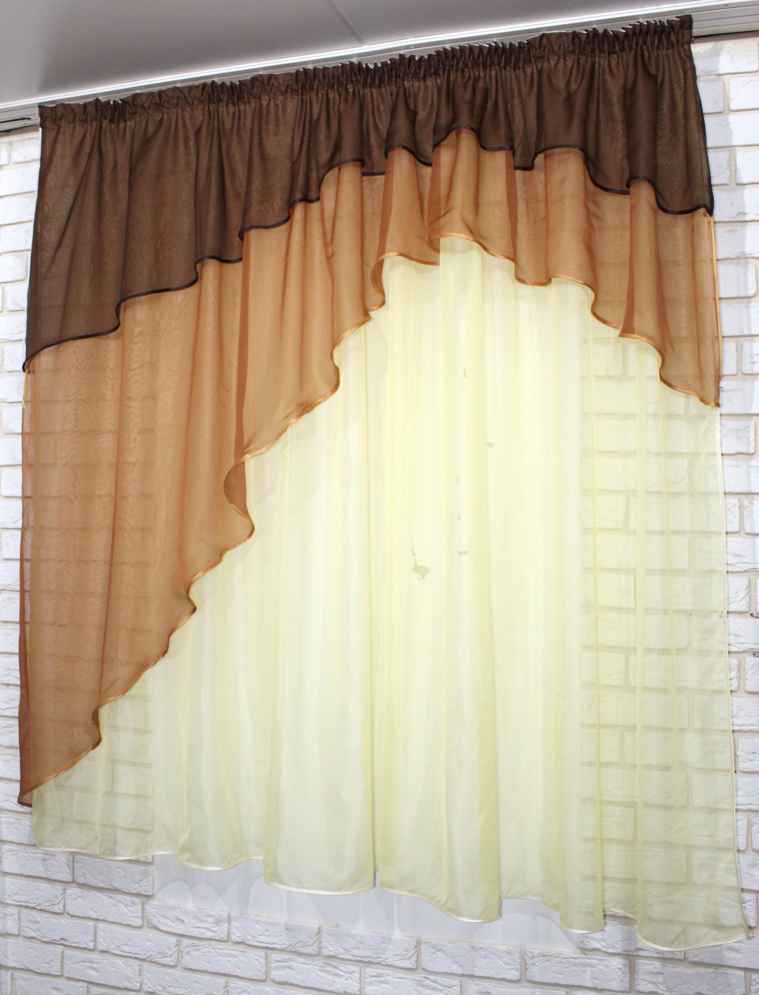 Фіранка кухонна VR-Textil № 031к з ламбрекеном 280х170 см Коричневий/Жовтий (50-361) - фото 4 Фіранка кухонна VR-Textil № 031к з ламбрекеном 280х170 см Коричневий/Жовтий (50-361) - фото 4