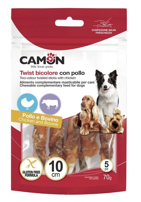 Ласощі для собак Camon Роли палички з яловичої шкіри обмотані куркою 10 см 5 шт. в уп 70г