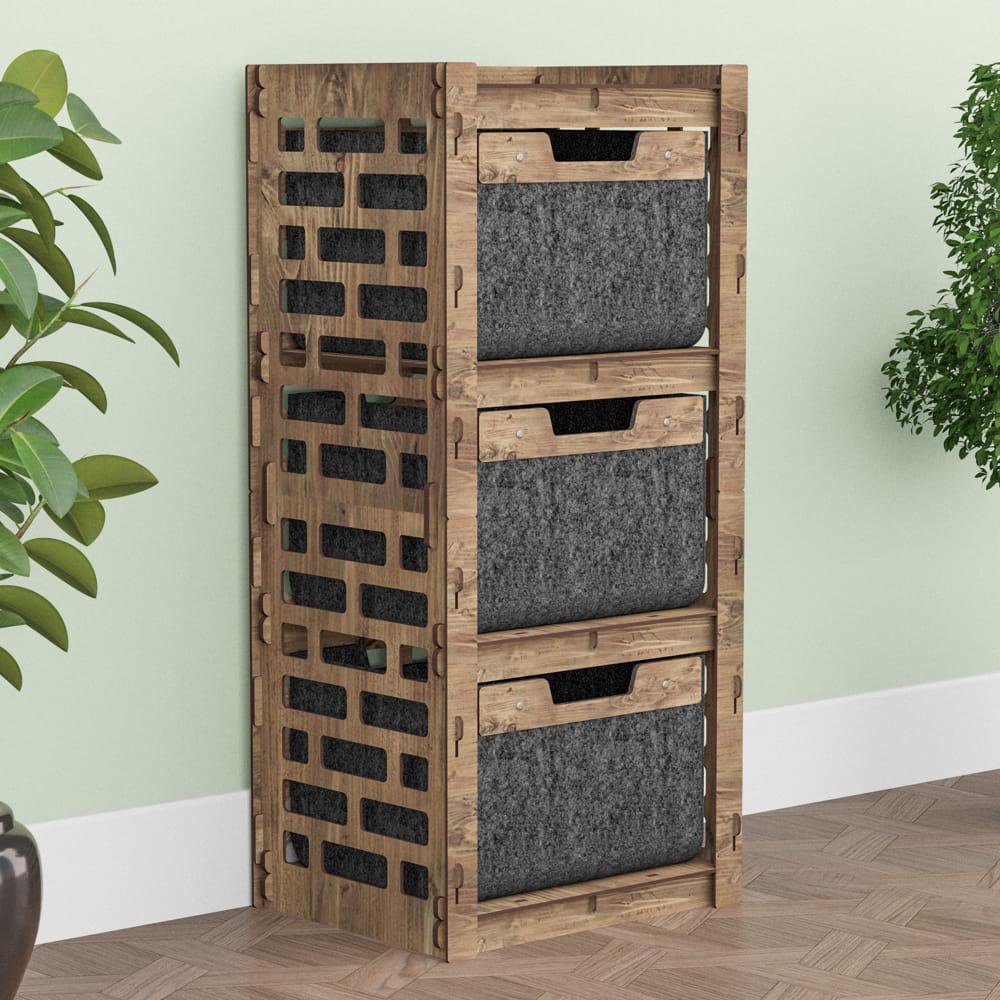 Комод для игрушек деревянный Hexagonica Brickwall на 3 ящика черные корзины 900х413х345 мм (111221)