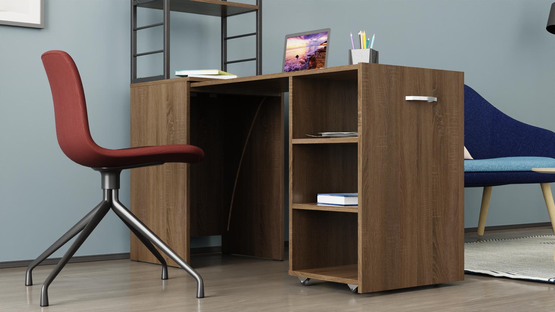 Стіл-тумба трансформер Ferrum-decor Смарт 4/2 з етажеркою метал/ДСП 16 мм 1430x1450x600 мм Чорний/Дуб Сонома Трюфель (FRD-105134) - фото 2