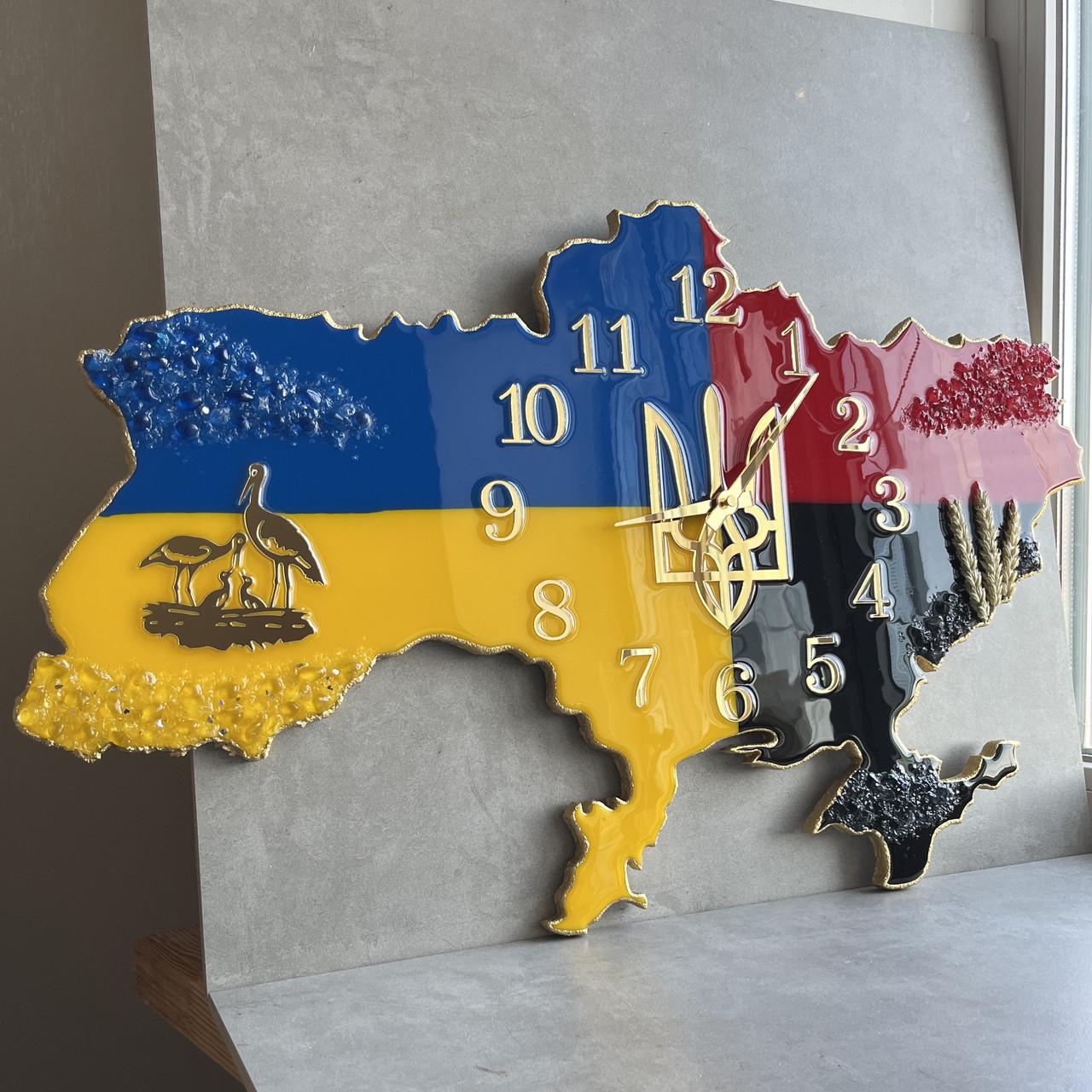 Часы настенные из эпоксидной смолы Карта Украины 70х45 см