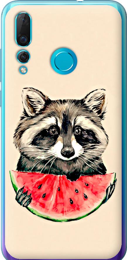 Чехол на Huawei Nova 4 Енотик с арбузом (4605u-1632-42517)