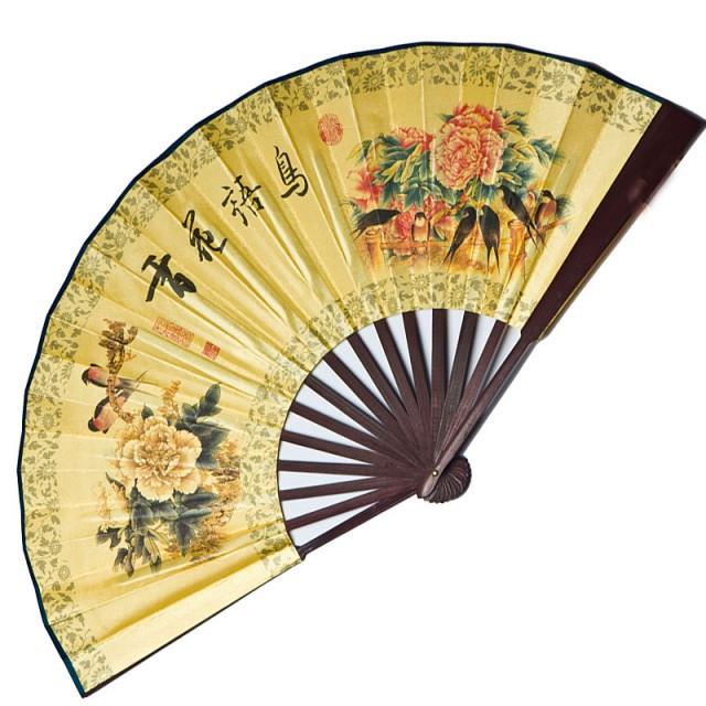 Віяло двосторонній маленький Ластівки 26х47 см Жовтий (А7290а)