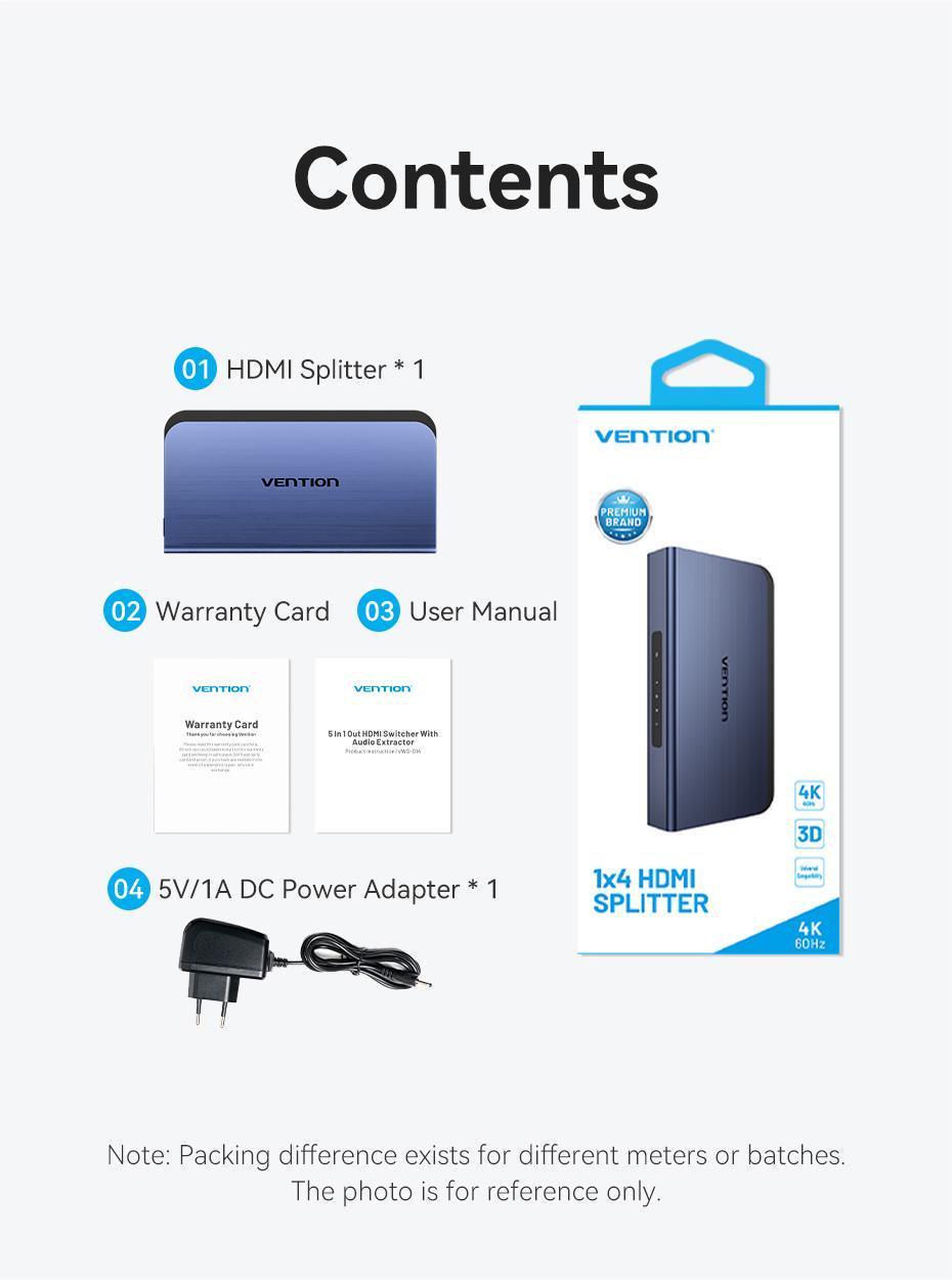 Розгалужувач Vention HDMI 1x4 4K 60Hz HDMI 2.0 HDR HDCP 2.2 Dolby Atmos алюмінієвий Синій (AKFL0-EU) - фото 17 Розгалужувач Vention HDMI 1x4 4K 60Hz HDMI 2.0 HDR HDCP 2.2 Dolby Atmos алюмінієвий Синій (AKFL0-EU) - фото 17