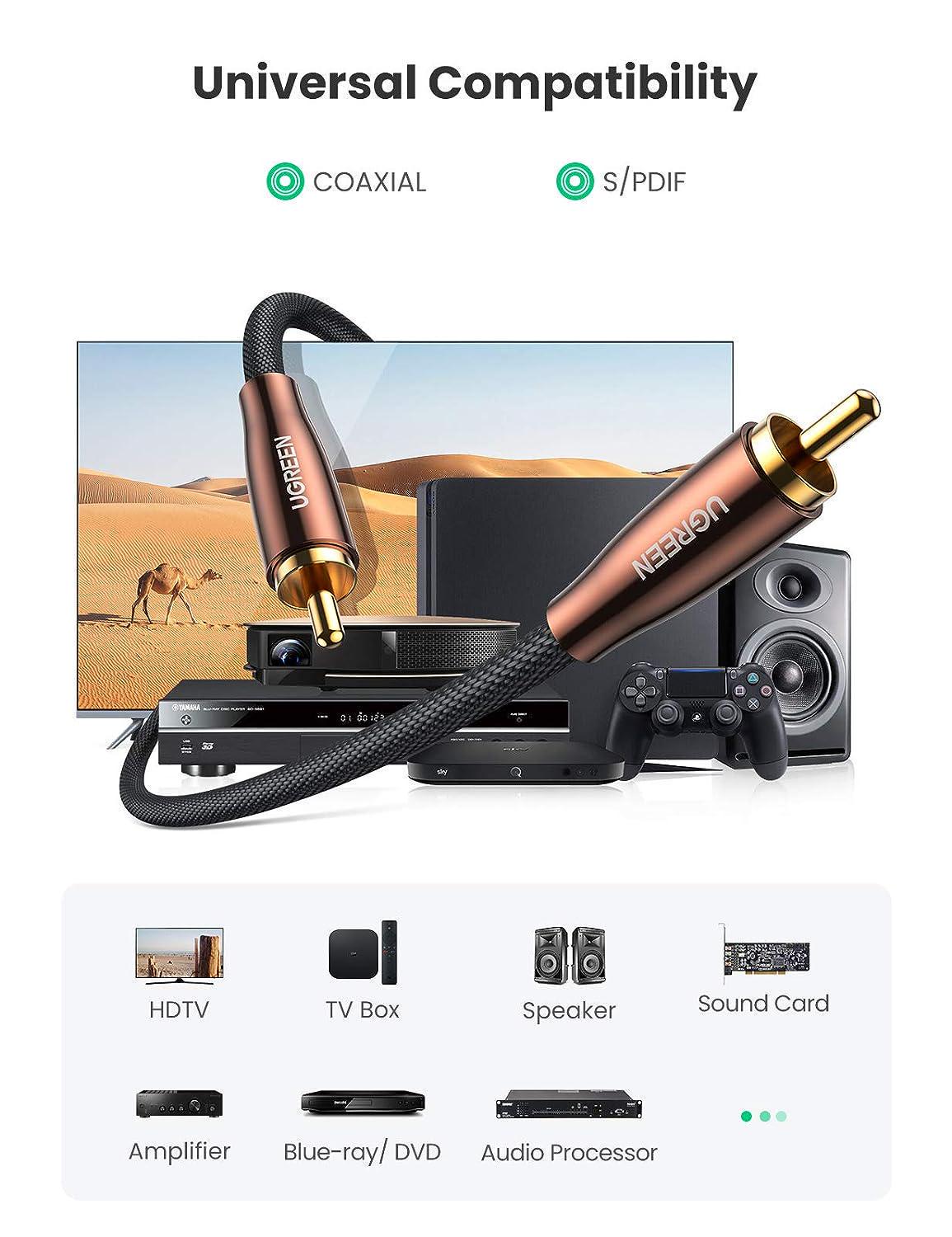 Кабель UGREEN RCA-RCA Коаксіальний Аудіо стерео S/PDIF Hi-Fi 5.1 Dolby нейлонове обплетення 3 м Чорний (40299) - фото 5 Кабель UGREEN RCA-RCA Коаксіальний Аудіо стерео S/PDIF Hi-Fi 5.1 Dolby нейлонове обплетення 3 м Чорний (40299) - фото 5