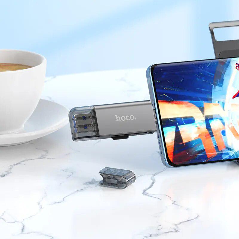 Картридер Hoco HB39 USB 3.0/Type-C 3.0 на SD/TF Серый - фото 5