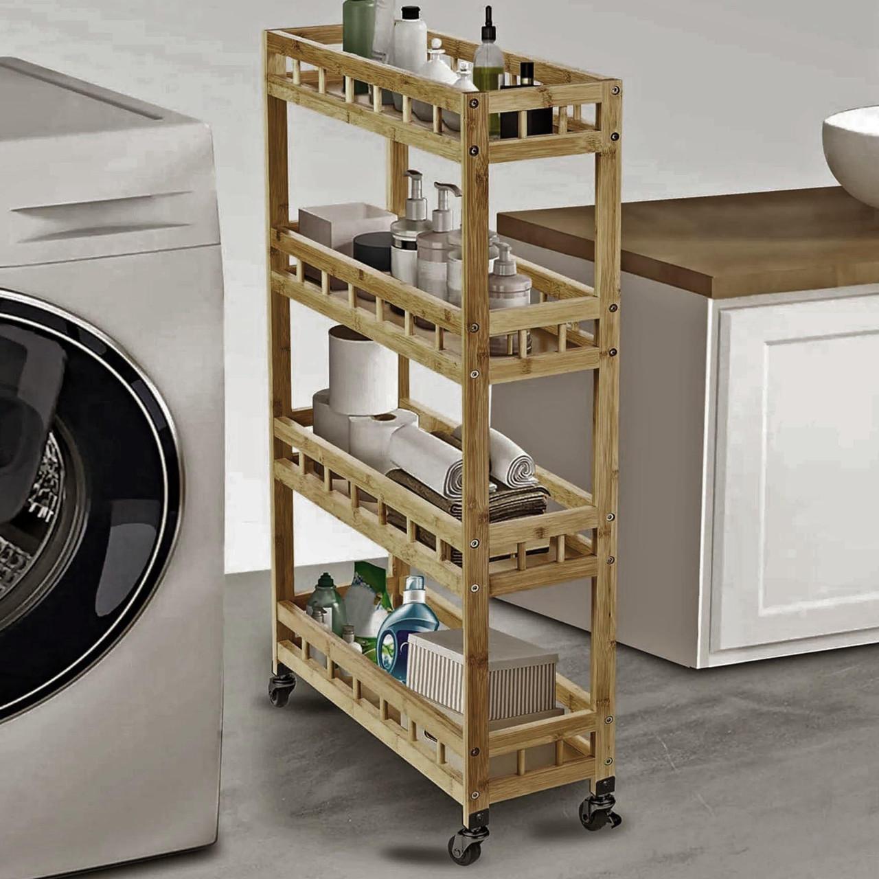 Этажерка для ванной из дерева на колесиках Шерил Сиена (АБТ-006405)