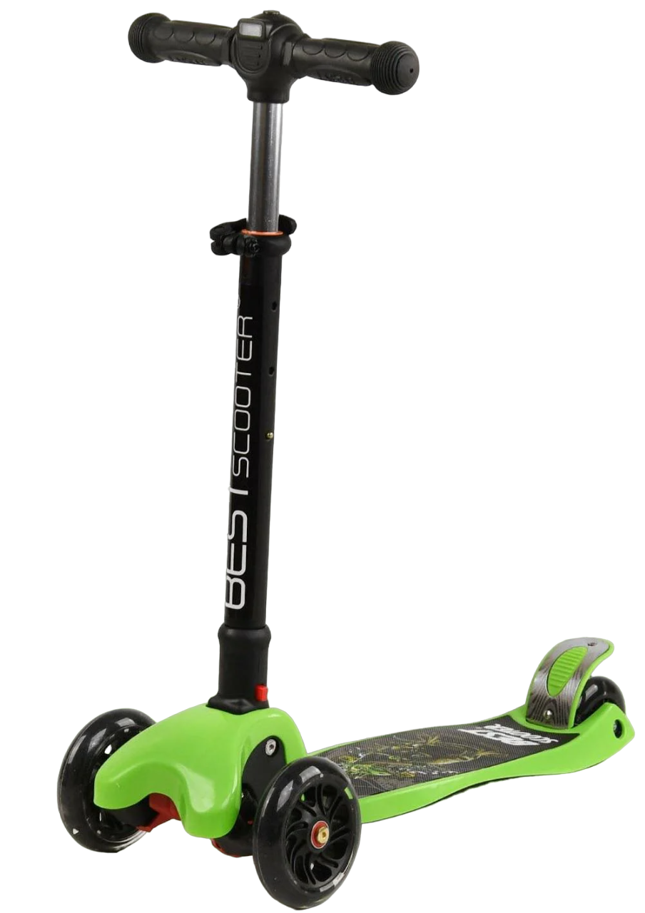 Самокат трехколесный Best Scooter Maxi с фарой Черно-зеленый (L-6503)