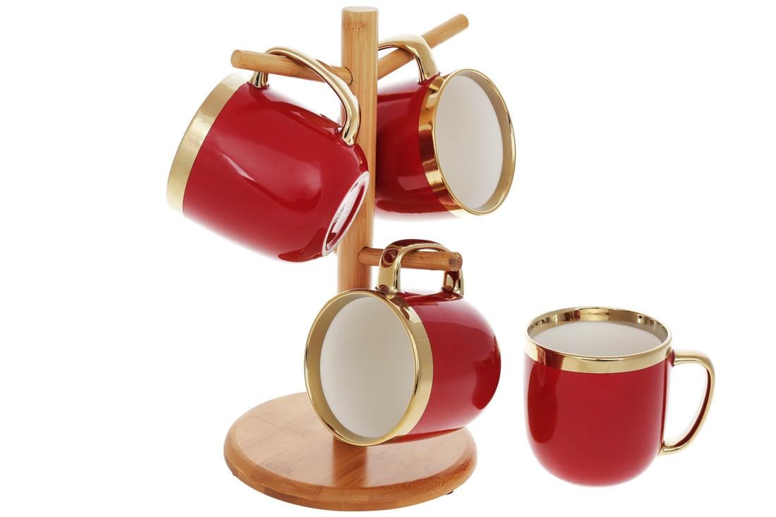 Набор чашек BonaDi Золотая линия на бамбуковой подставке 4 шт. х 320 мл Красный (905-235) Набор чашек BonaDi Золотая линия на бамбуковой подставке 4 шт. х 320 мл Красный (905-235)