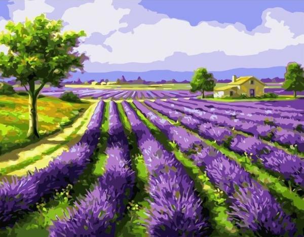 Набір для розпису за номерами Strateg Лавандові поля 40х50 см (VA-1731-mt) Набір для розпису за номерами Strateg Лавандові поля 40х50 см (VA-1731-mt)