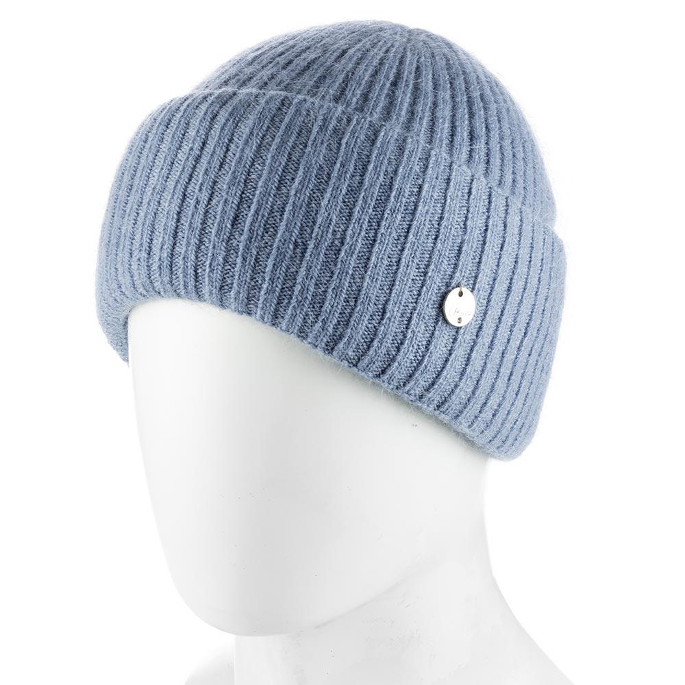 Шапка женская ангоровая зимняя Atrics WH895 в широкий рубчик с двойным отворотом утепленная флисом Джинсовый - фото 1