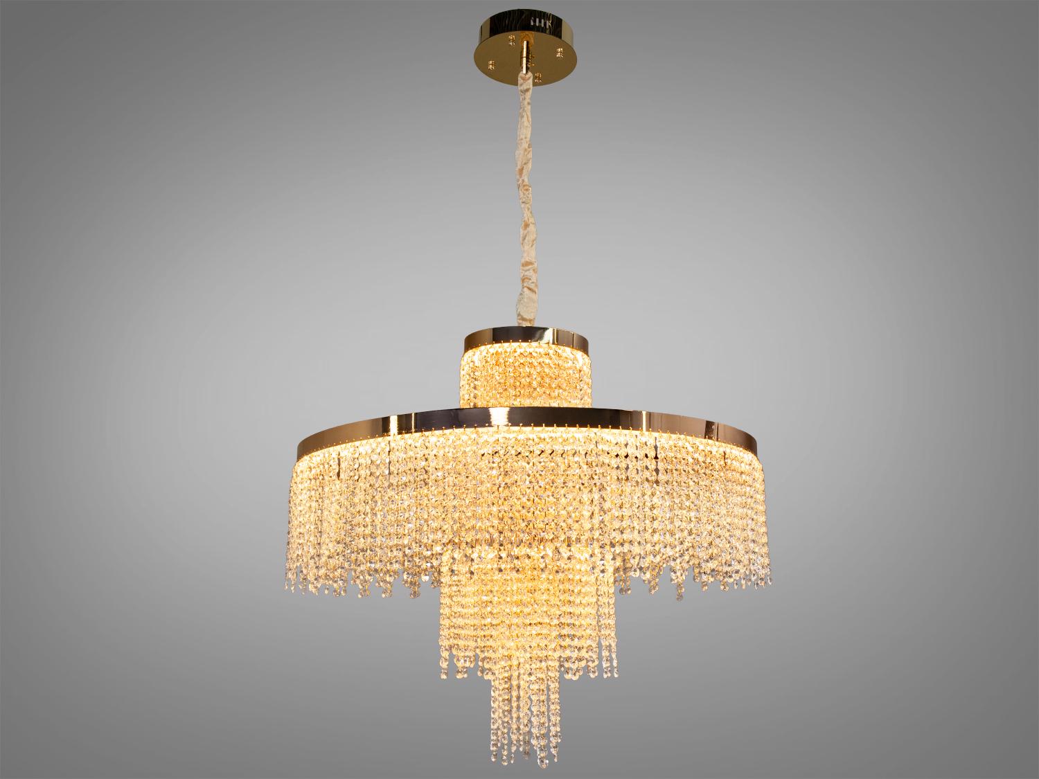 Люстра кришталева LED 376 з двома рівнями підвісок 165 Вт Золотистий (376-800GD)