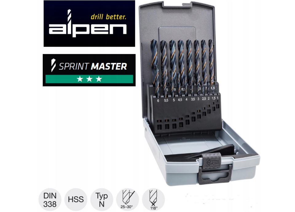 Набір свердел по металу Alpen HSS Sprint Master KР 19 Ø1-10 мм 19 шт. (0000812311100) - фото 4 Набір свердел по металу Alpen HSS Sprint Master KР 19 Ø1-10 мм 19 шт. (0000812311100) - фото 4