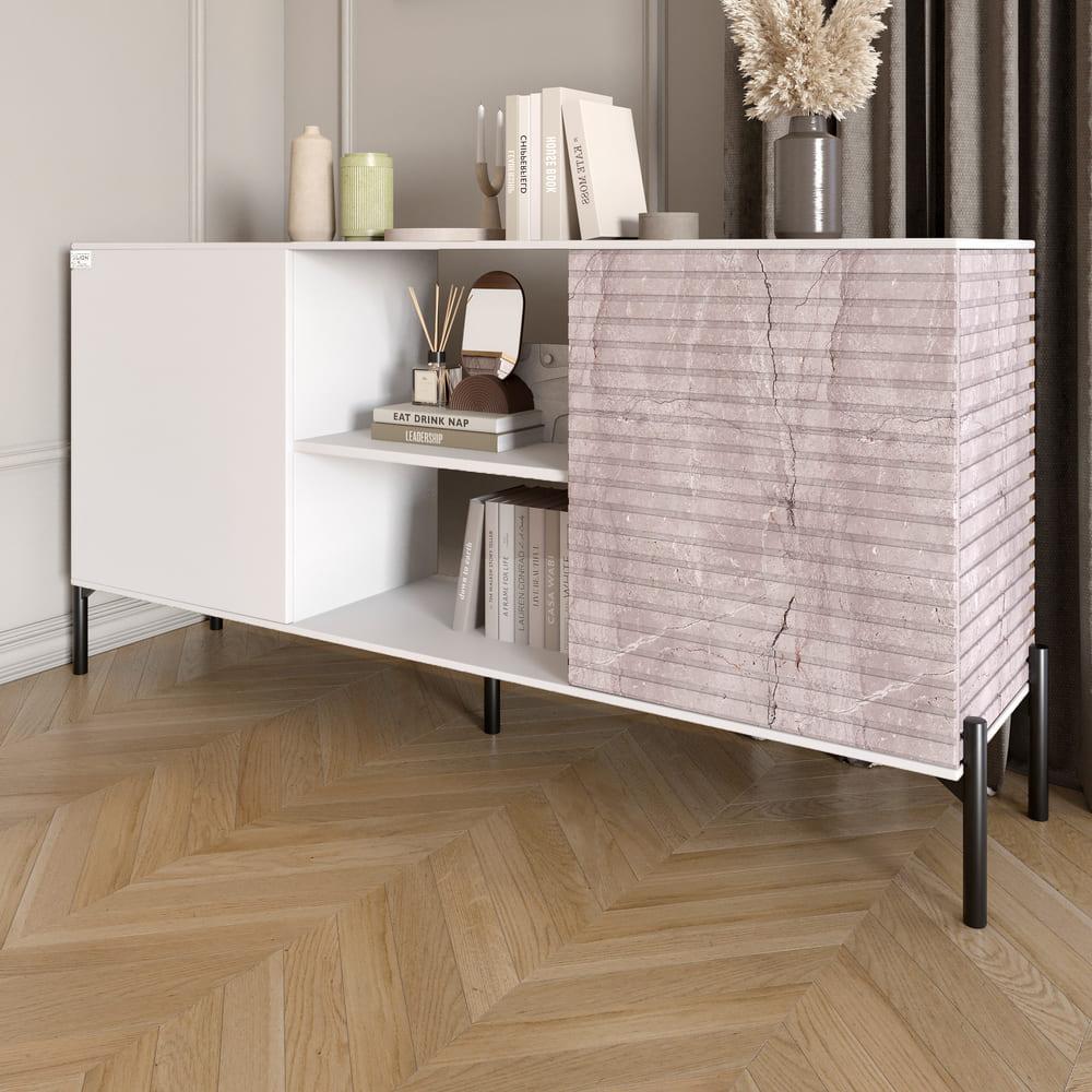 Комод открытый на черных металлических ножках Lion Грей Нимфея Альба белый/Камень (Lion-042799)