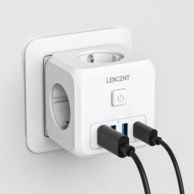 Перехідник мережевий LENCENT зі швидкою зарядкою 3 розетки 3 USB 1 Type-С 7в1 (2146523448)