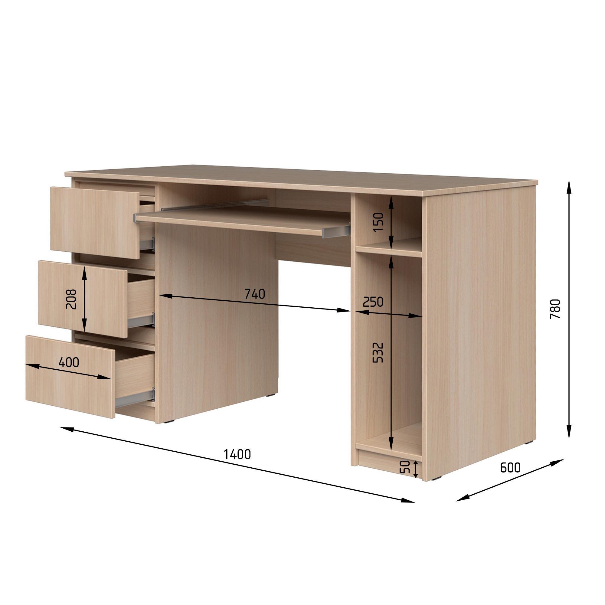 Стол компьютерный СК2 3Я SENAM 780х1400х600 мм ДСП Серая Мышка - фото 2