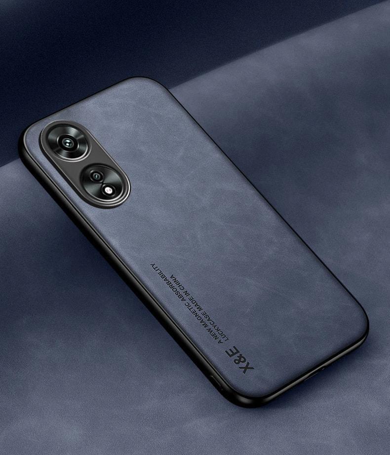 Кожаный чехол XnE OPPO A17 с металлической вставкой Blue (34259-28)