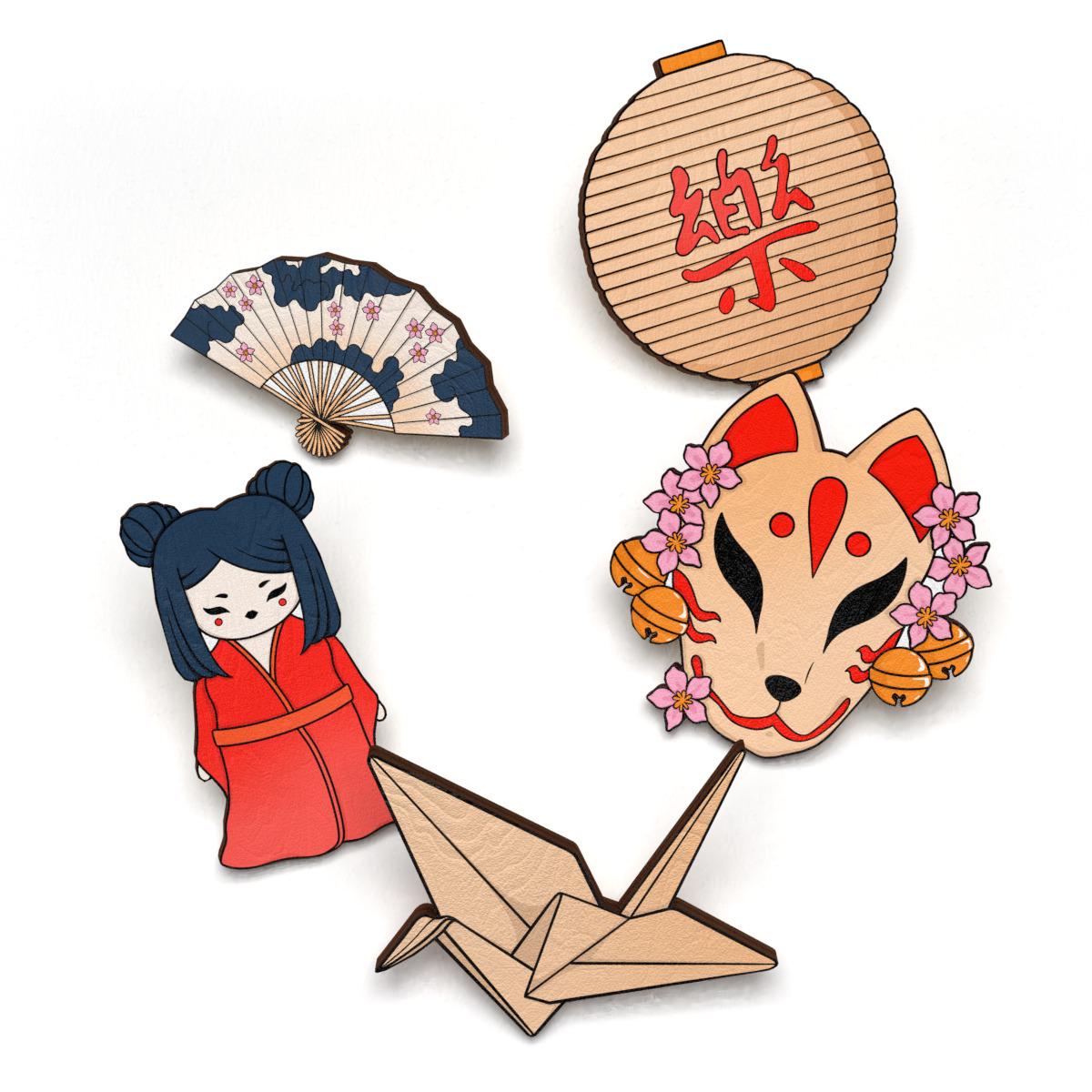 Набор значков Lex Altern Японские маски из дерева 5 шт.