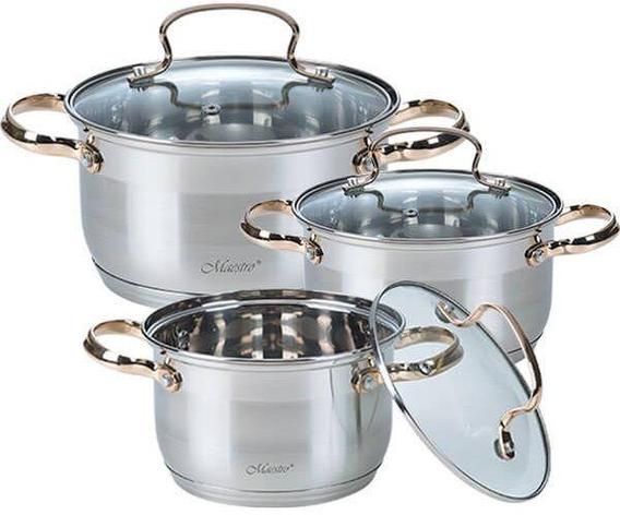 Набор кастрюль из нержавеющей стали Maestro 6 пр. с индукционным дном (MR-3520-6M)
