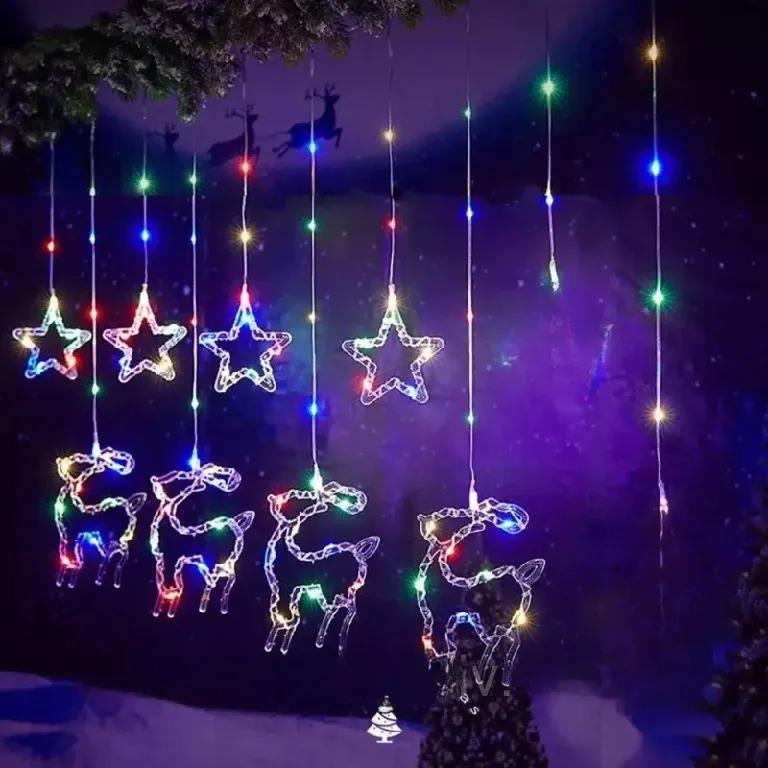Гірлянда-штора Зірки та олені LED RGB з пультом 3 м (234576474_277) Гірлянда-штора Зірки та олені LED RGB з пультом 3 м (234576474_277)