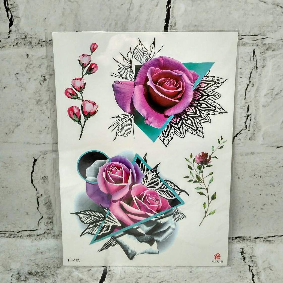Тату временные Розы лист 15x21см (TH-165)