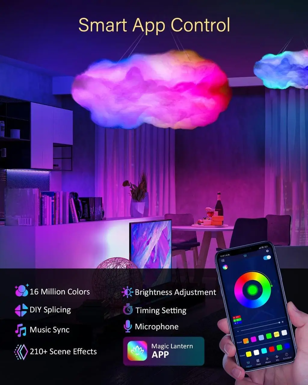 Світлодіодна стрічка Хмара Bluetooth 3D RGB з пультом (22293415) - фото 7