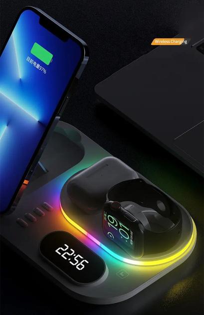 Беспроводная зарядка A06 RGB QI док-станция подсветкой ночник - фото 6