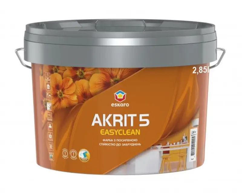 Фарба інтер'єрна акрилова Eskaro Akrit 5 Easyclean 2,85 л (2574740080)