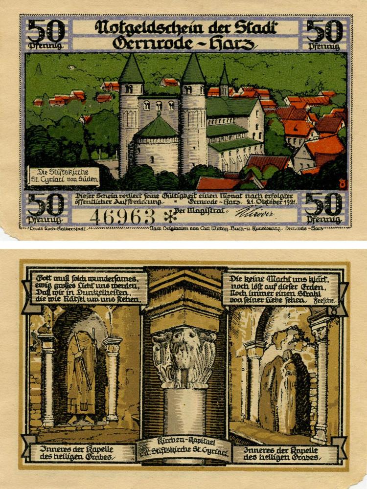 Коллекционная банкнота Германия Нотгельд 50 пфеннигов 1921 F-VF Гернроде Разновидность 2 (Б18744)