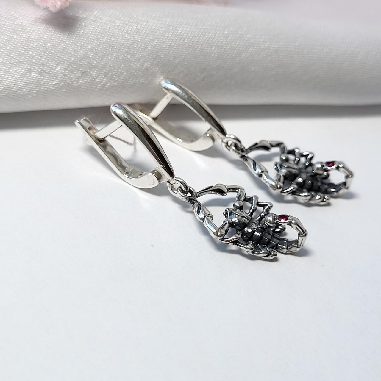 Сережки з підвіскою скорпіон чорнене срібло 925 проби 4,38 г (2540) - фото 5