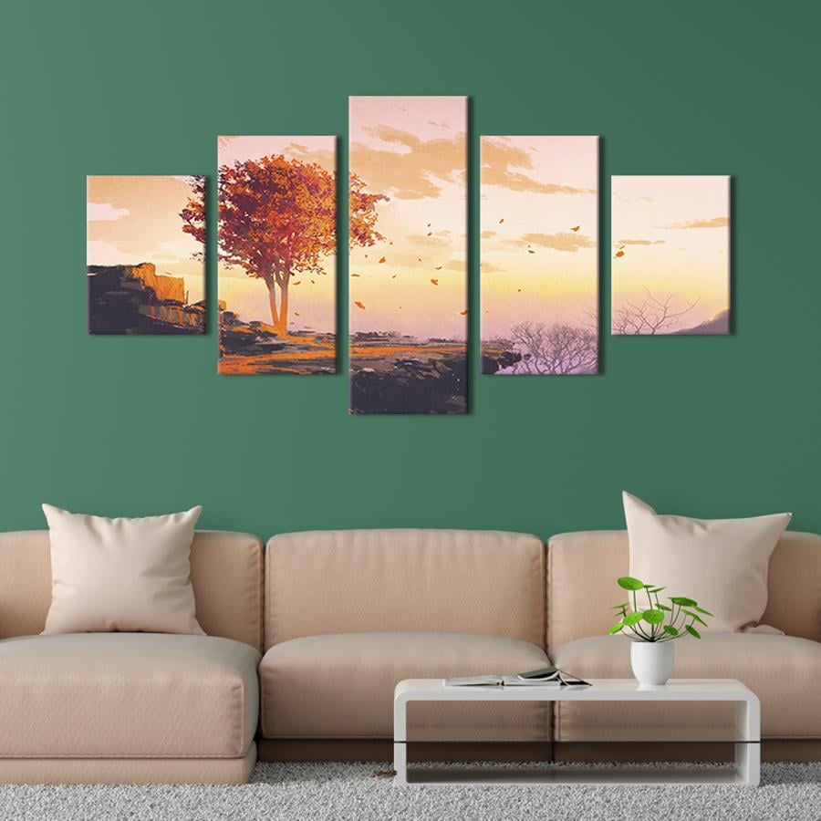 Модульная картина из 5 частей на холсте интерьерная картина Осенний листопад над кручей 187x94 см (594-52)