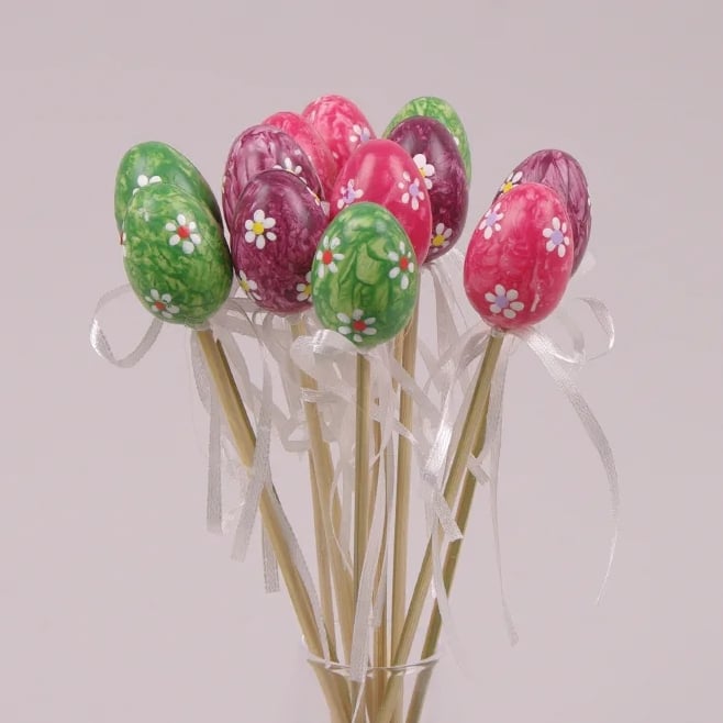 Декорация пасхальная на пике Flora Писанка микс 12 шт. (44043)