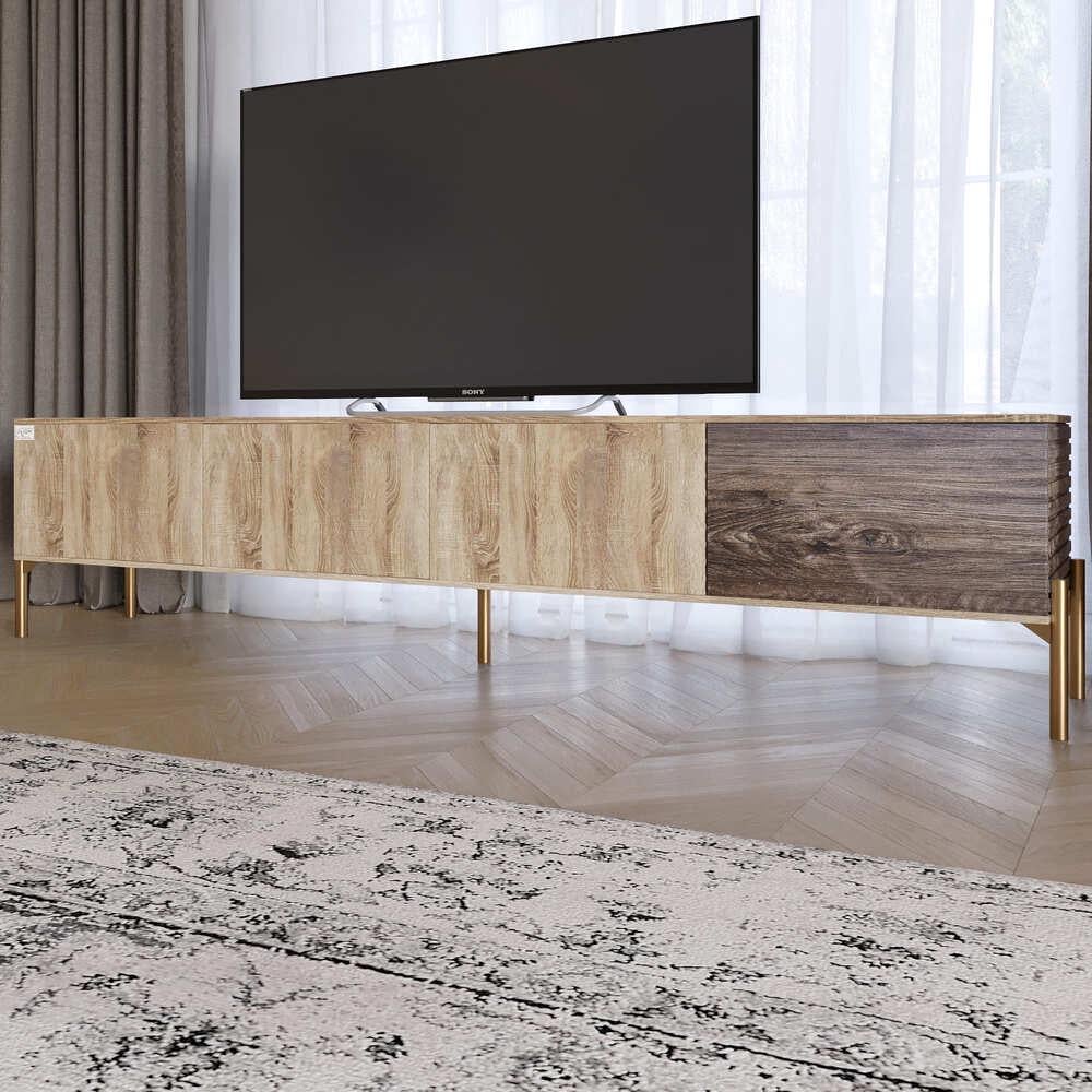 Тумба под телевизор Lion Грей на золотых металлических ножках Дуб Сонома/Дерево (000-000-2475)