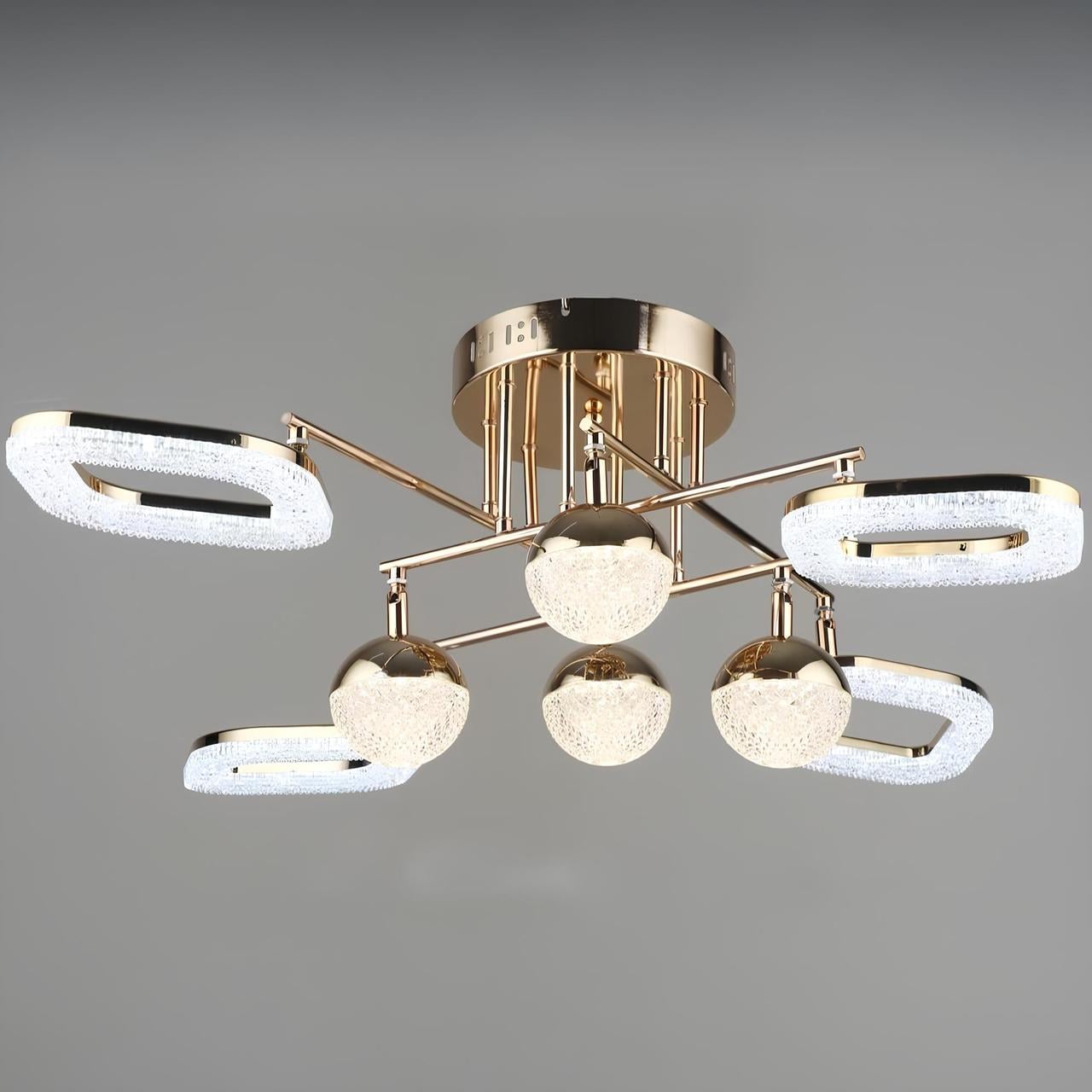 Люстра светодиодная Sirius 76W с акриловыми рассеивателями разной формы 3000-6500K Золотой (B YH1185/4+4 FGD)