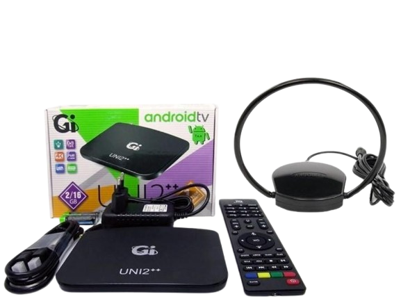Комплект Смарт AndroidTV/Т2 тюнер GI UNI 2++ 2/16 TM/Антенна комнатная с усилителем Eurosky ES-008 ОMEGA (1058)